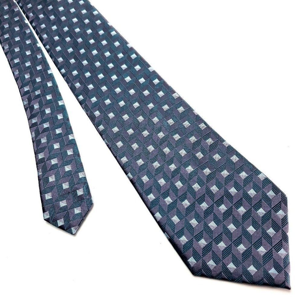 Van Heusen Purple & Teal Silk Tie Woven Geometric Check